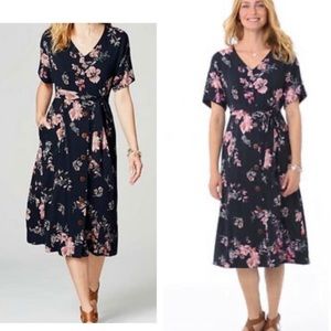 J. Jill midi floral dress - navy blue with pink flowers - XS